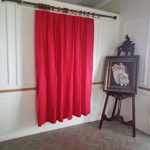 Vintage Curtain Panels Red 50w 71L Pinch Pleat Rayon Blend Festive 2 Pcs - Picture 2 of 6